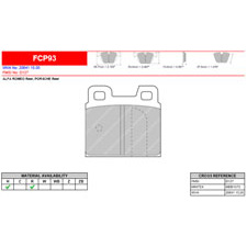 Ferodo FCP93R DS3000 Racing Brake Pads, Alfa Spider, Porsche 914/4, Rear